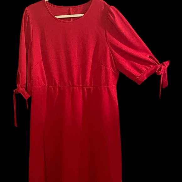 Women Red Elastic Waist Midi Dress 2XL - Picture 2 of 4
